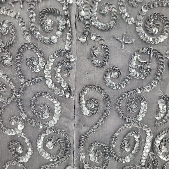 Vintage 80's Niteline Dress Silk Formal Black Swirl Sequin Beaded Short Sleeve 4 - Picture 4 of 11